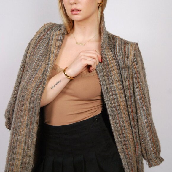 70s Mohair Duster Jacket (S) small grey brown MJ Seattle vintage trench wool - Picture 5 of 9